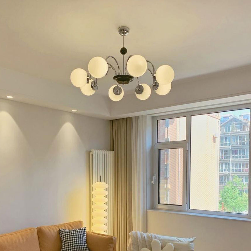 Chandelier traditionnel à 8 lumières avec abat-jour en verre et cadre en fer pour salon 