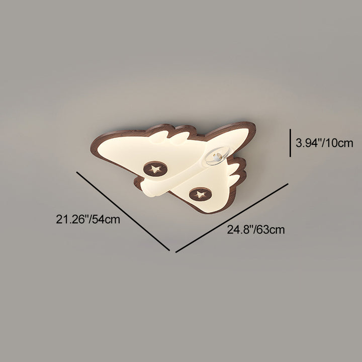 Contemporary Creative Cartoon Aircraft PE Shade Solid Wood LED Flush Mount Ceiling Light For Bedroom
