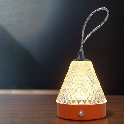 Lampe de table portable LED à chargement USB en acrylique conique et métal pour chambre à coucher 