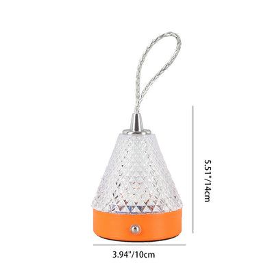 Lampe de table portable LED à chargement USB en acrylique conique et métal pour chambre à coucher 