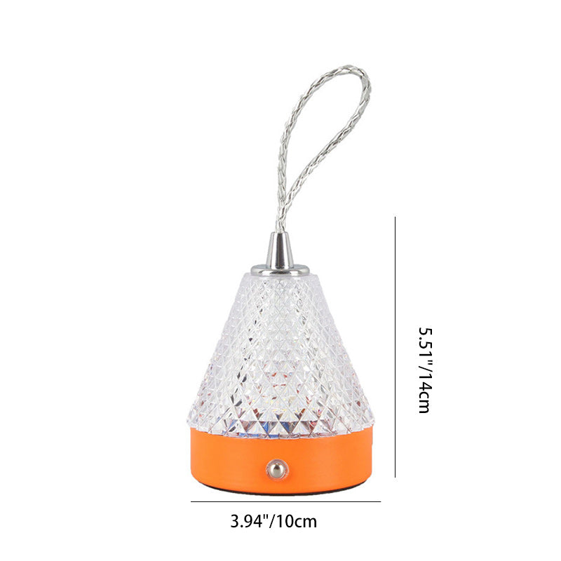 Lampe de table portable LED à chargement USB en acrylique conique et métal pour chambre à coucher 