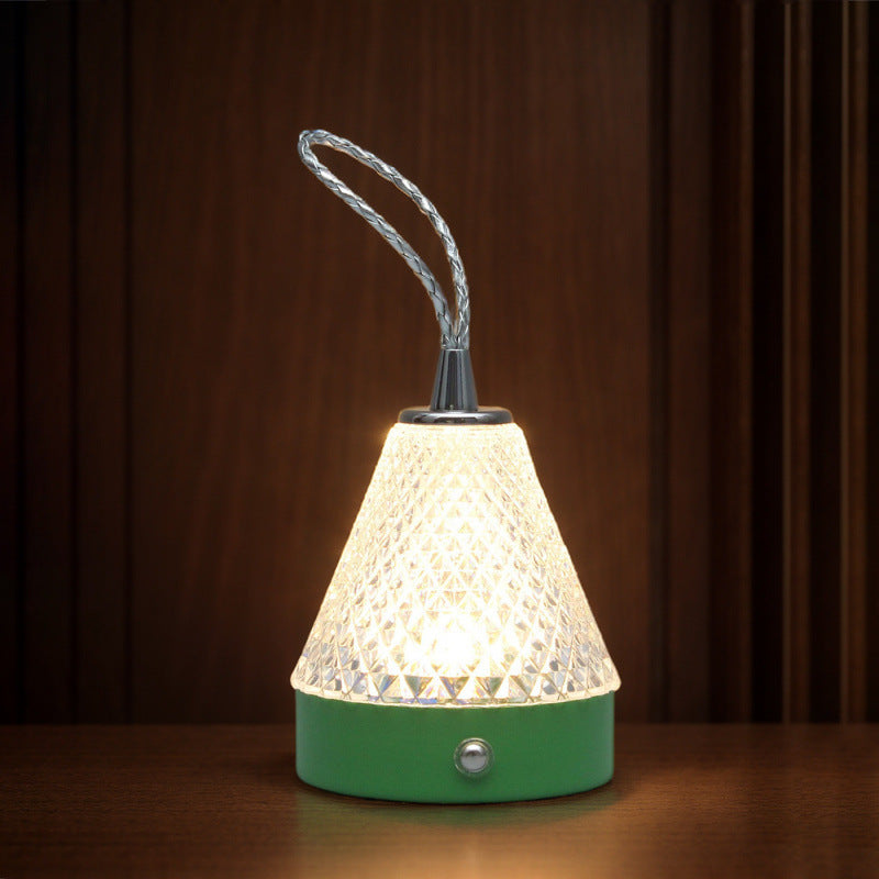 Lampe de table portable LED à chargement USB en acrylique conique et métal pour chambre à coucher 