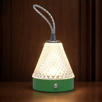 Lampe de table portable LED à chargement USB en acrylique conique et métal pour chambre à coucher 