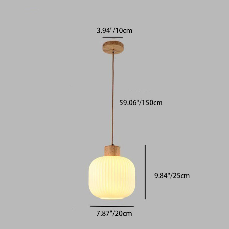 Suspension 1 Lumière en Verre Cylindrique Japonais Traditionnel et Bois Massif pour Salon 