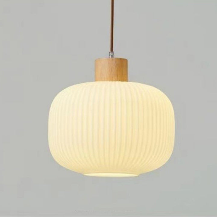 Suspension 1 Lumière en Verre Cylindrique Japonais Traditionnel et Bois Massif pour Salon 