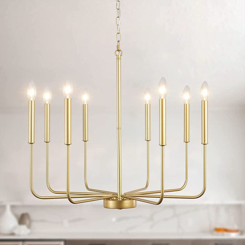 Candelabro de 8 luces con marco de hierro rústico tradicional y vidrio para sala de estar 