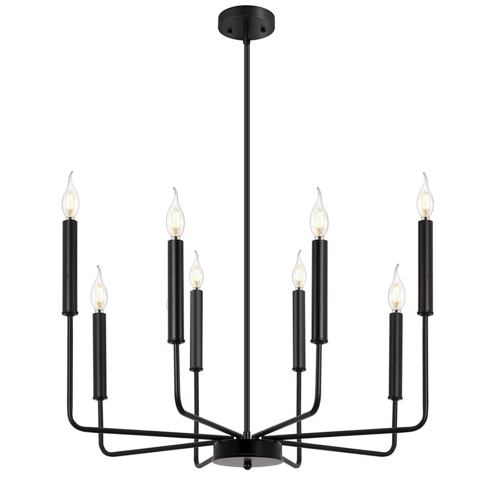 Candelabro de 8 luces con marco de hierro rústico tradicional y vidrio para sala de estar 