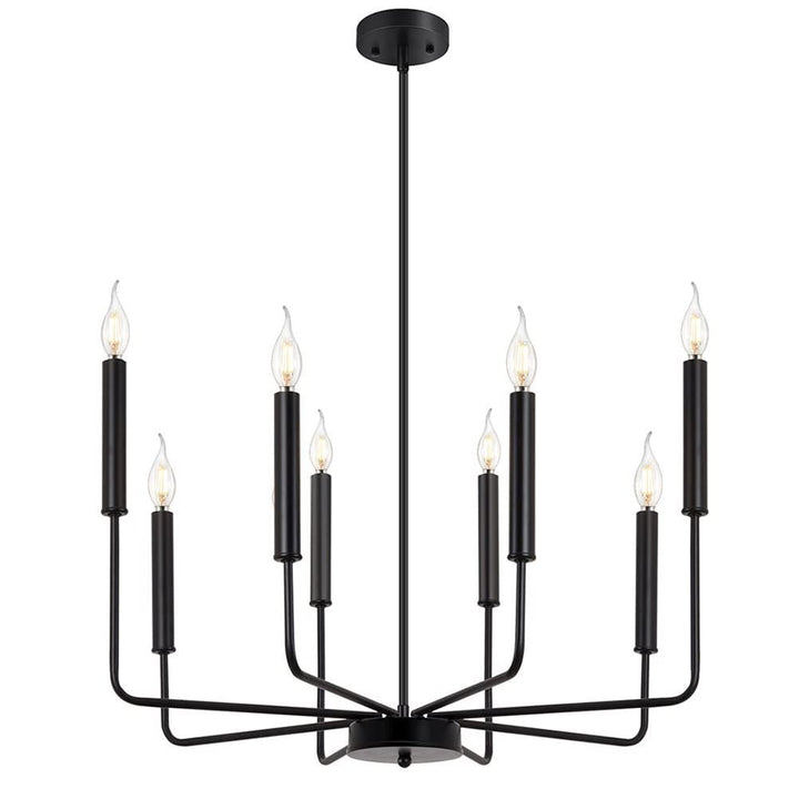 Candelabro de 8 luces con marco de hierro rústico tradicional y vidrio para sala de estar 