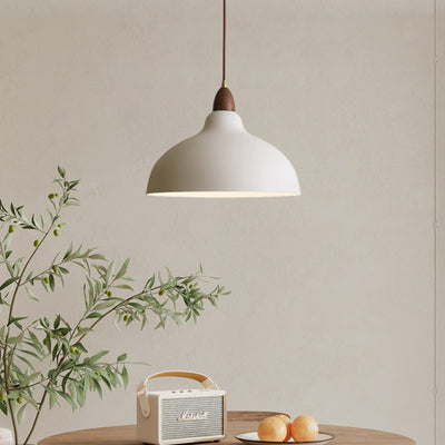 Traditional Japanese Solid Wood Iron Round 1-Light Pendant Light For Living Room