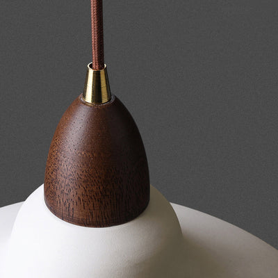 Traditional Japanese Solid Wood Iron Round 1-Light Pendant Light For Living Room