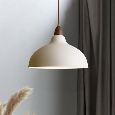 Traditional Japanese Solid Wood Iron Round 1-Light Pendant Light For Living Room