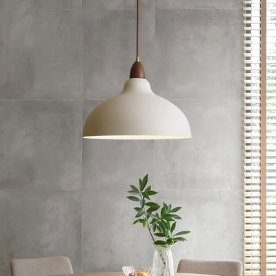 Traditional Japanese Solid Wood Iron Round 1-Light Pendant Light For Living Room