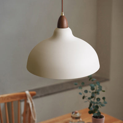 Traditional Japanese Solid Wood Iron Round 1-Light Pendant Light For Living Room