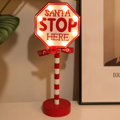 Lámpara de mesa LED de metal y madera con decoración de señal de carretera creativa contemporánea de Navidad para sala de estar 