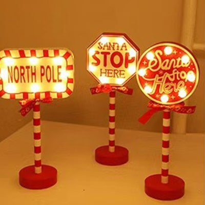 Lámpara de mesa LED de metal y madera con decoración de señal de carretera creativa contemporánea de Navidad para sala de estar 