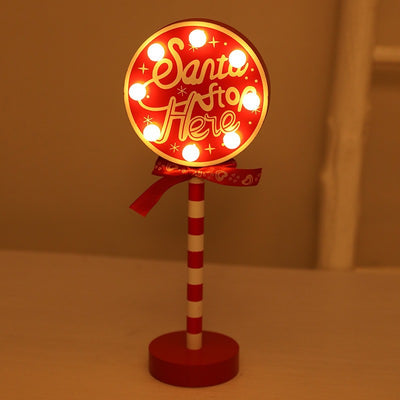 Lámpara de mesa LED de metal y madera con decoración de señal de carretera creativa contemporánea de Navidad para sala de estar 