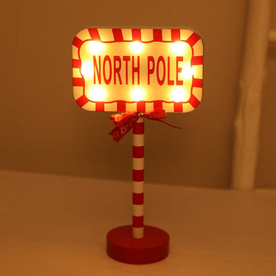 Lámpara de mesa LED de metal y madera con decoración de señal de carretera creativa contemporánea de Navidad para sala de estar 