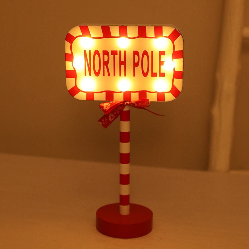 Lámpara de mesa LED de metal y madera con decoración de señal de carretera creativa contemporánea de Navidad para sala de estar 