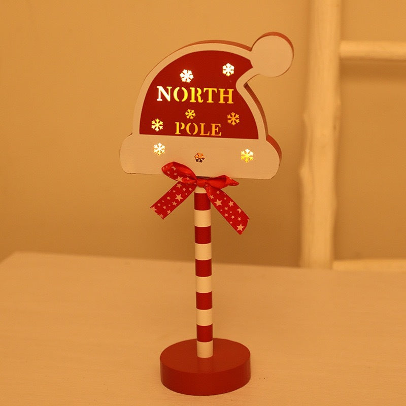 Lámpara de mesa LED de metal y madera con decoración de señal de carretera creativa contemporánea de Navidad para sala de estar 