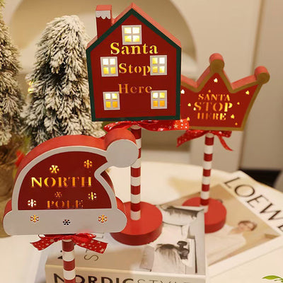Lámpara de mesa LED de metal y madera con decoración de señal de carretera creativa contemporánea de Navidad para sala de estar 