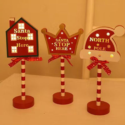 Lámpara de mesa LED de metal y madera con decoración de señal de carretera creativa contemporánea de Navidad para sala de estar 
