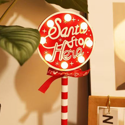 Lámpara de mesa LED de metal y madera con decoración de señal de carretera creativa contemporánea de Navidad para sala de estar 