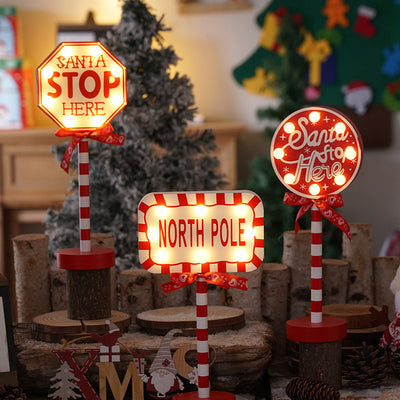 Lámpara de mesa LED de metal y madera con decoración de señal de carretera creativa contemporánea de Navidad para sala de estar 