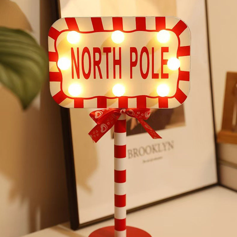 Lámpara de mesa LED de metal y madera con decoración de señal de carretera creativa contemporánea de Navidad para sala de estar 