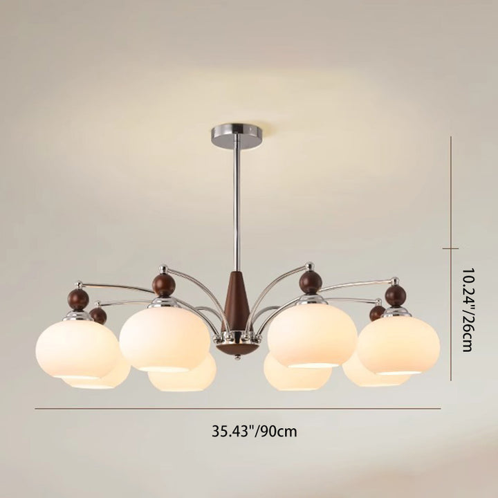 Traditioneller französischer Eisen-Massivholz-Glas-Rundschirm 6/8-Licht-Kronleuchter für Wohnzimmer 