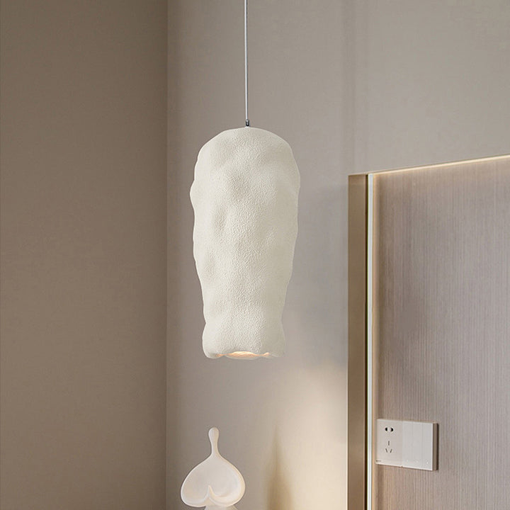 Traditional Japanese Wabi-sabi Irregular Round Resin 1-Light Pendant Light