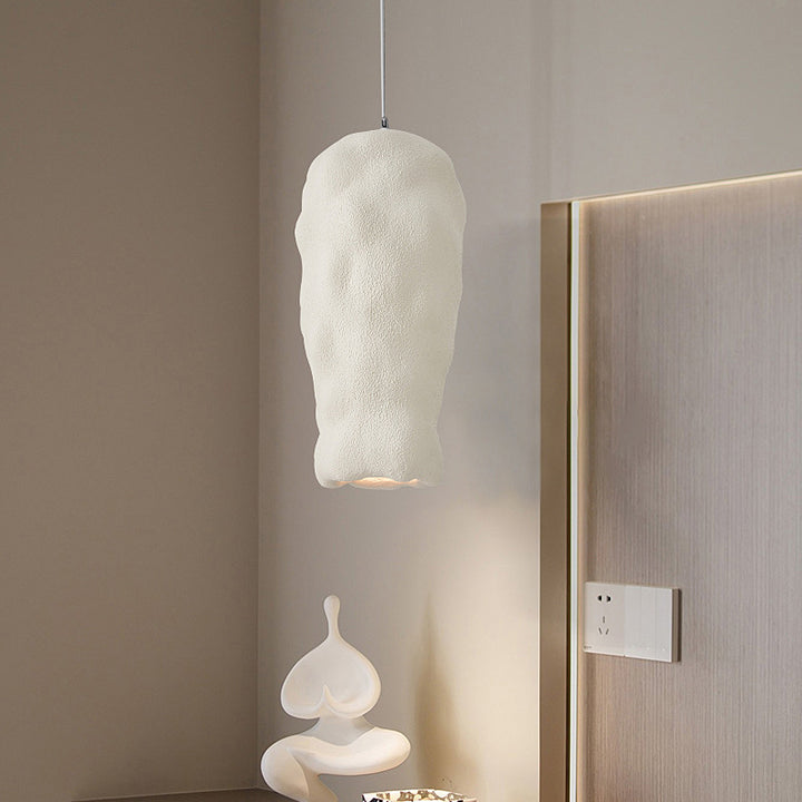 Traditional Japanese Wabi-sabi Irregular Round Resin 1-Light Pendant Light