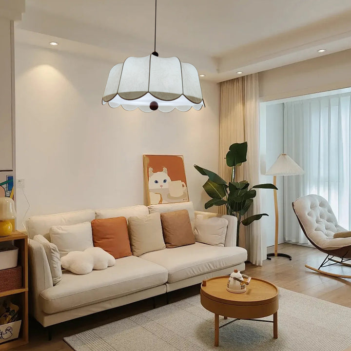 Lámpara colgante de 3 luces con pantalla redonda de tela de madera de fresno tradicional francesa para sala de estar 