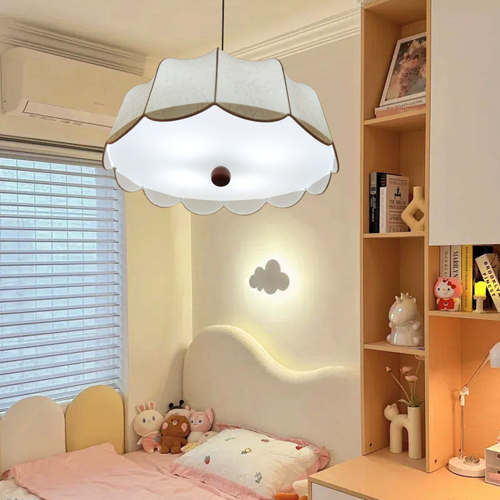 Lámpara colgante de 3 luces con pantalla redonda de tela de madera de fresno tradicional francesa para sala de estar 