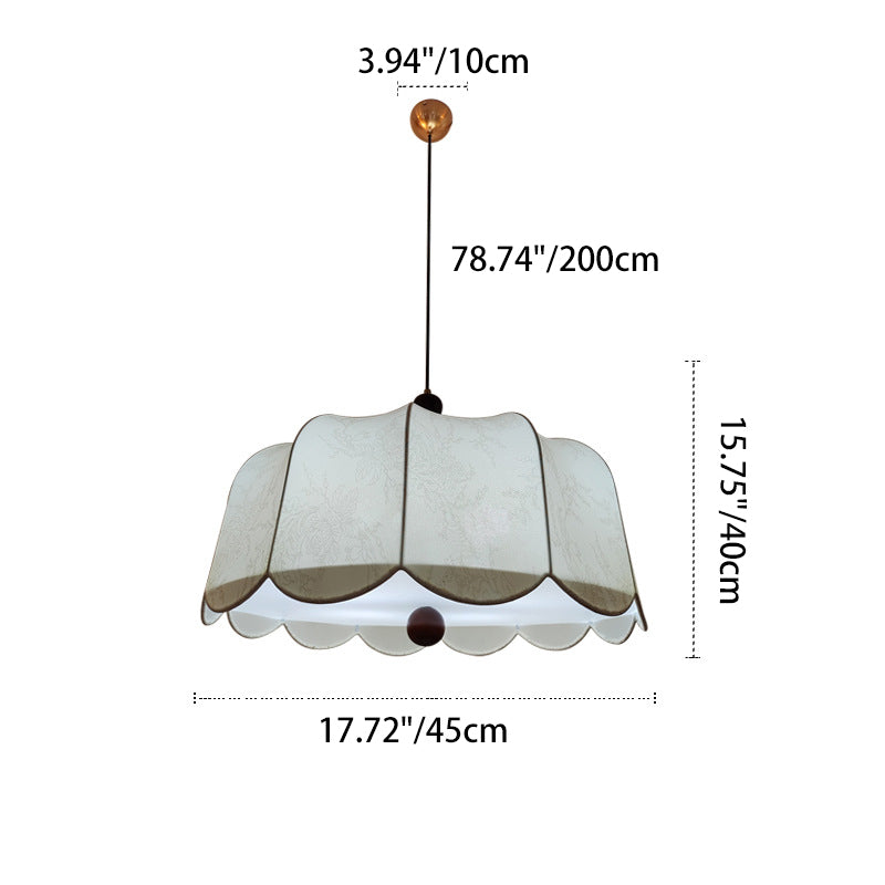 Traditional French Ash Wood Fabric Round Shade 3-Light Pendant Light For Living Room