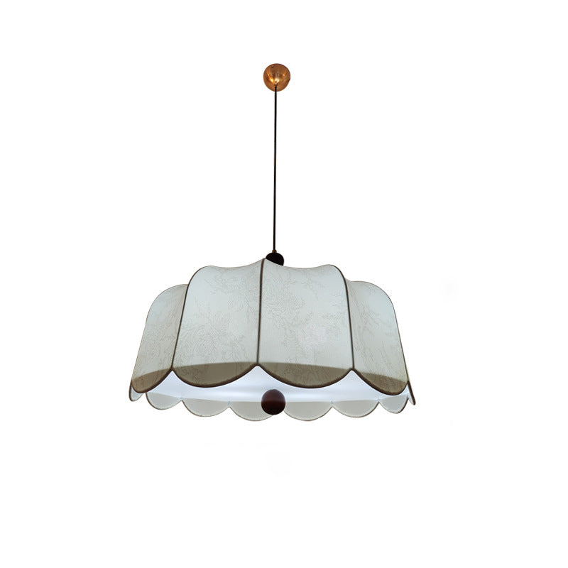 Traditional French Ash Wood Fabric Round Shade 3-Light Pendant Light For Living Room