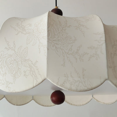 Traditional French Ash Wood Fabric Round Shade 3-Light Pendant Light For Living Room