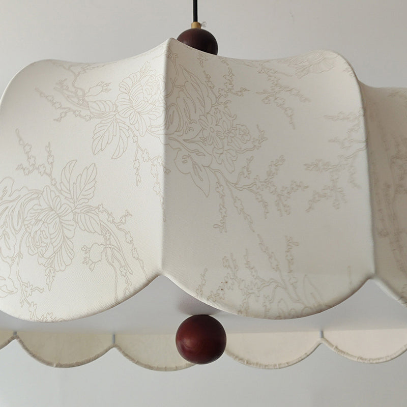Traditional French Ash Wood Fabric Round Shade 3-Light Pendant Light For Living Room