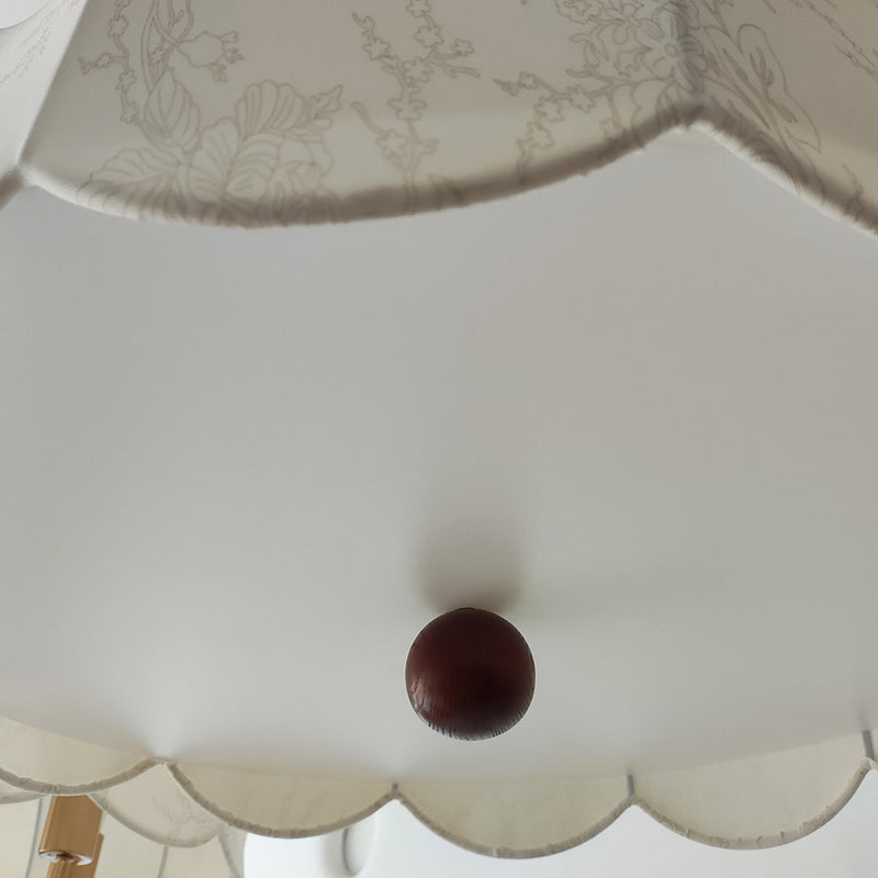Traditional French Ash Wood Fabric Round Shade 3-Light Pendant Light For Living Room