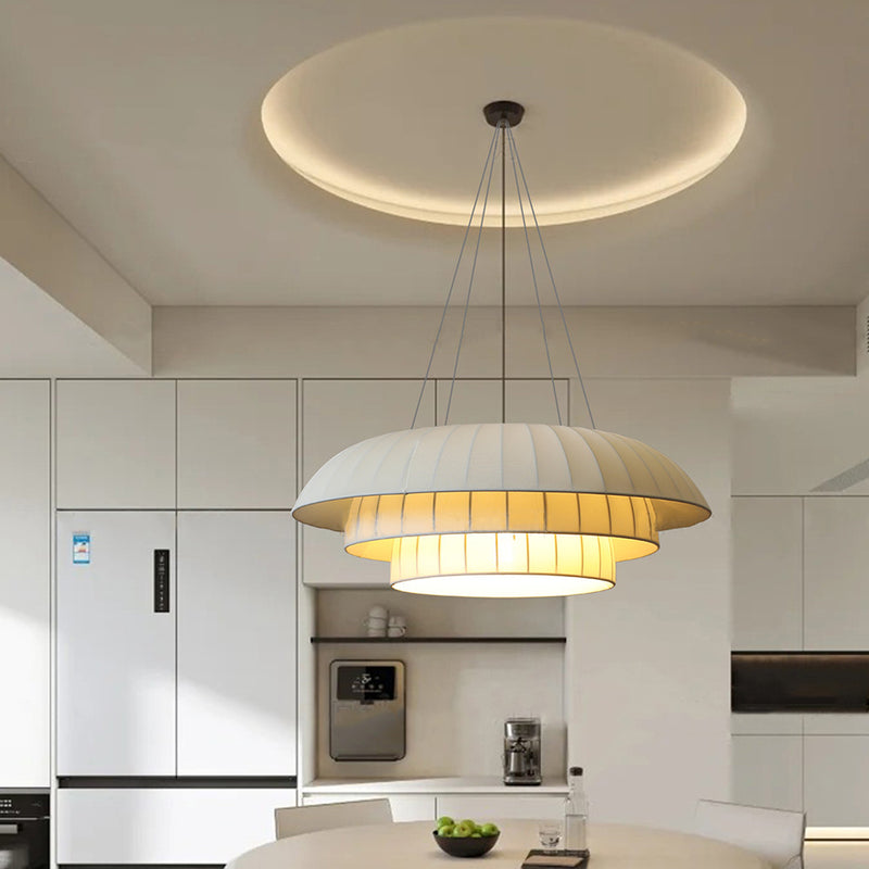 Traditional Japanese Hardware Fabric Dome 1-Light Pendant Light For Living Room