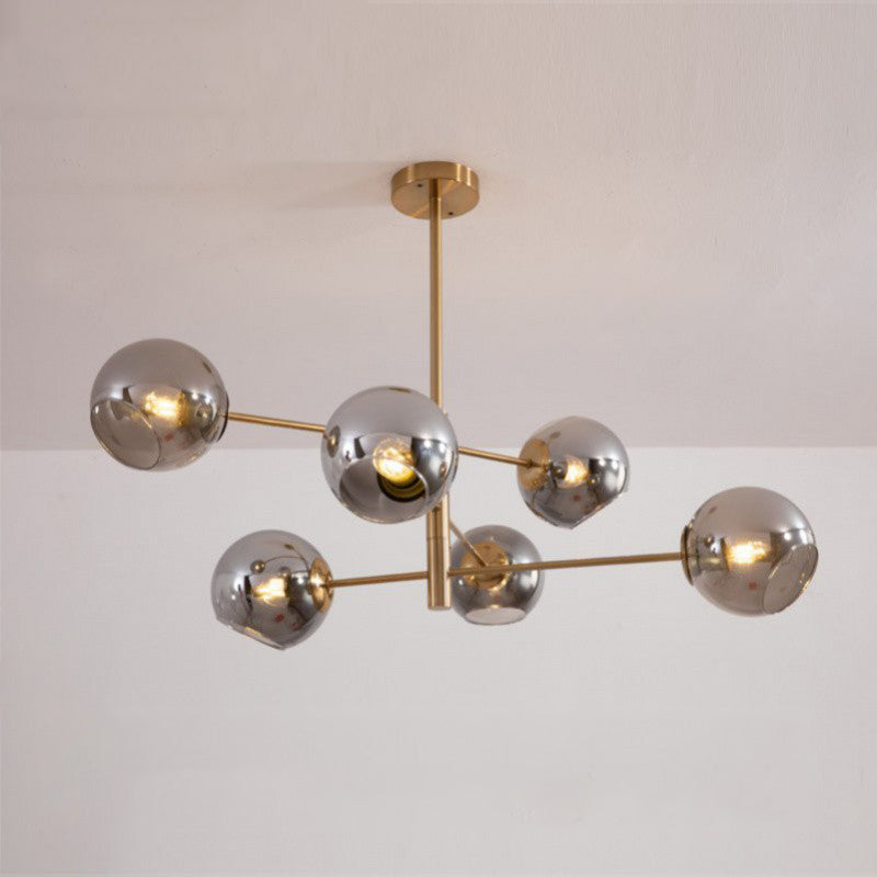 Contemporary Luxury Iron Round Glass Ball Shade 6-Light Chandelier For Living Room