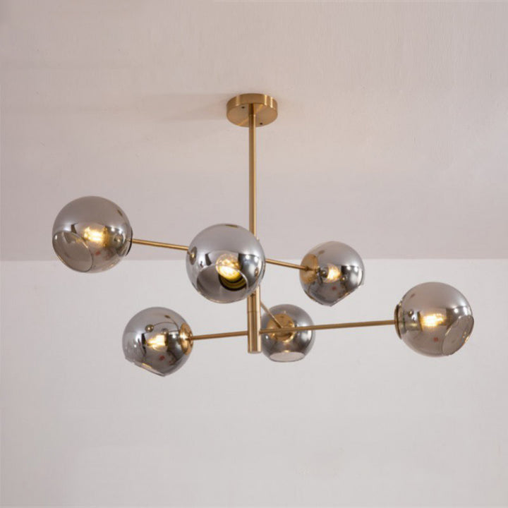 Contemporary Luxury Iron Round Glass Ball Shade 6-Light Chandelier For Living Room