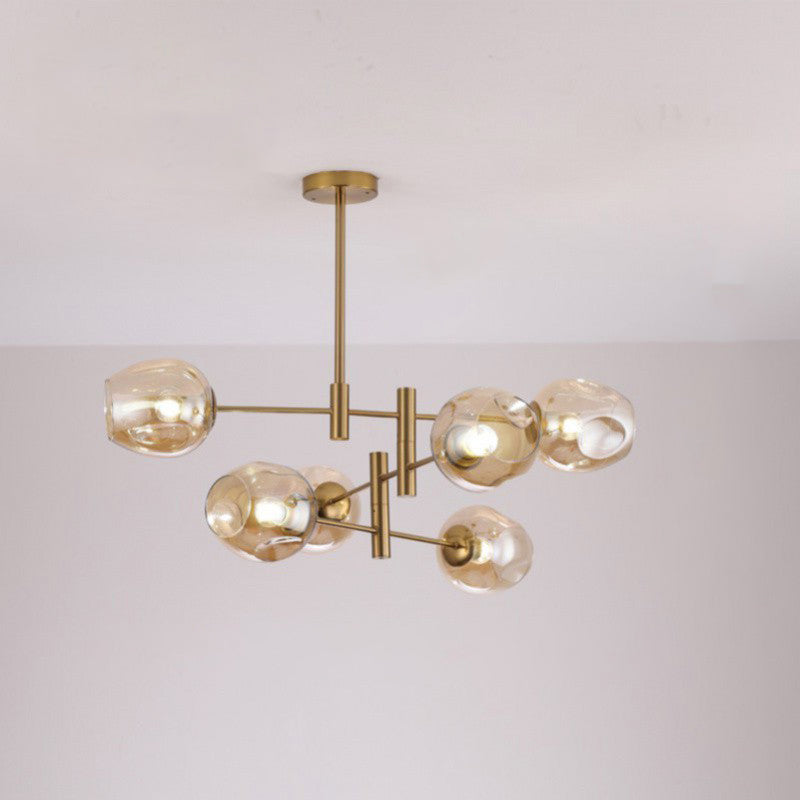 Contemporary Luxury Iron Round Glass Ball Shade 6-Light Chandelier For Living Room