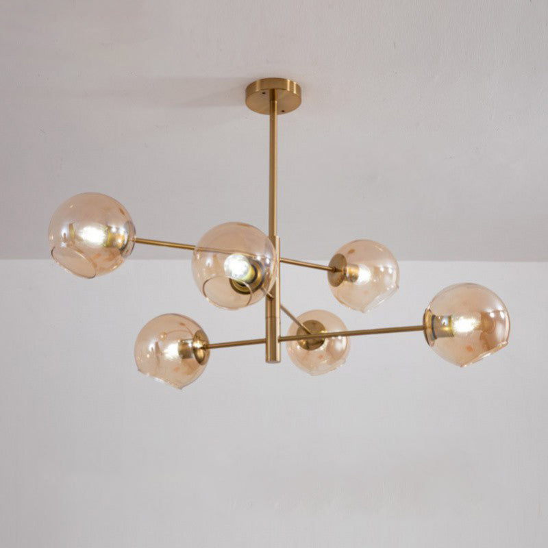 Contemporary Luxury Iron Round Glass Ball Shade 6-Light Chandelier For Living Room