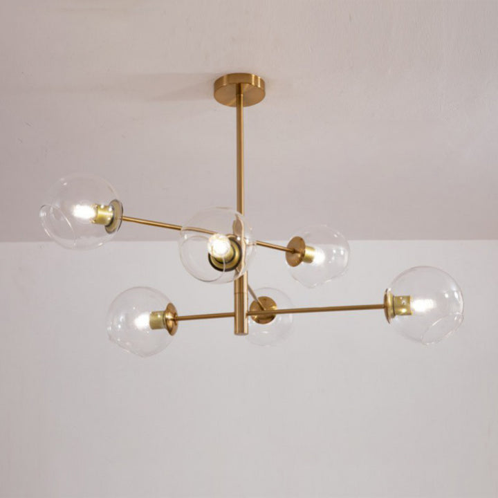 Contemporary Luxury Iron Round Glass Ball Shade 6-Light Chandelier For Living Room