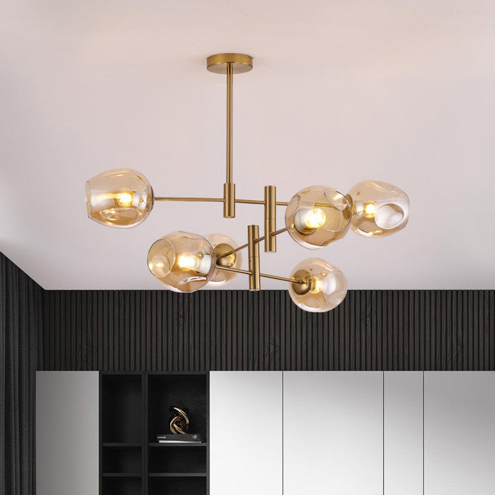 Zeitgenössischer Luxus Eisen Runde Glas Kugel Schirm 6-Licht Kronleuchter Für Wohnzimmer 