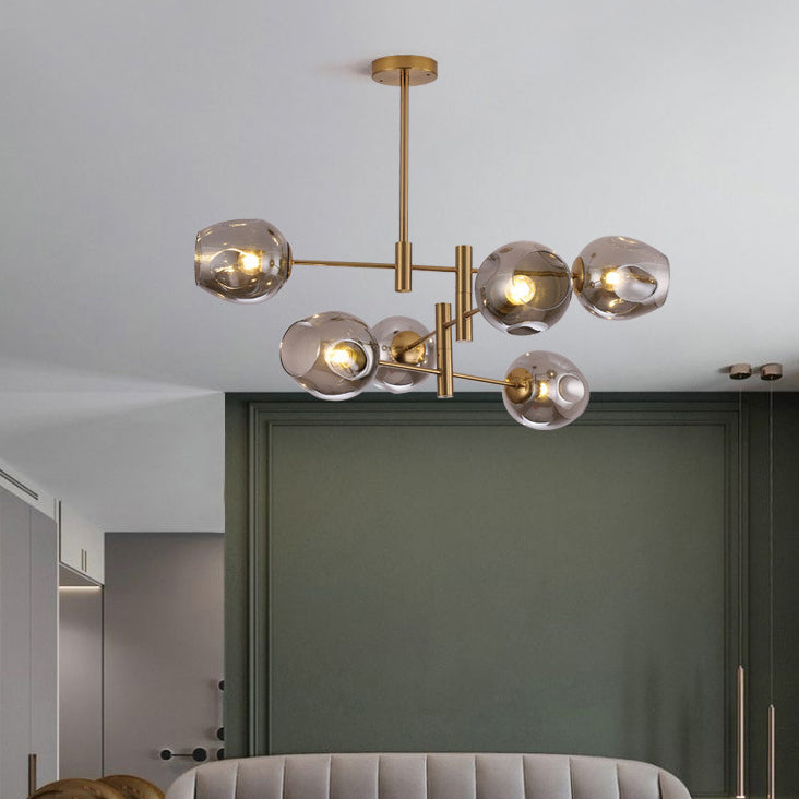 Contemporary Luxury Iron Round Glass Ball Shade 6-Light Chandelier For Living Room
