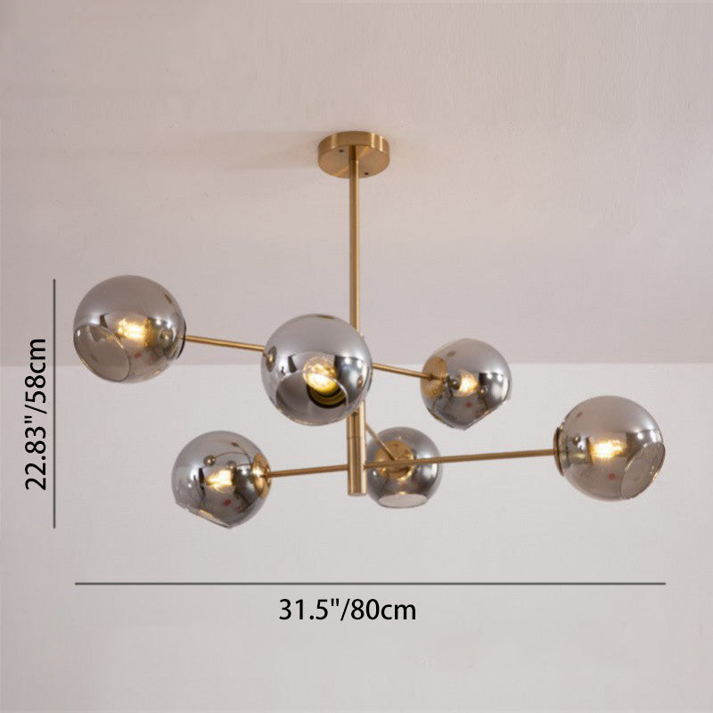 Contemporary Luxury Iron Round Glass Ball Shade 6-Light Chandelier For Living Room