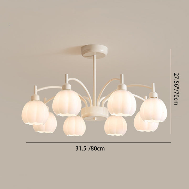 Traditioneller französischer Eisenrahmen Glasblumenschirm 8-Licht Kronleuchter für Wohnzimmer 
