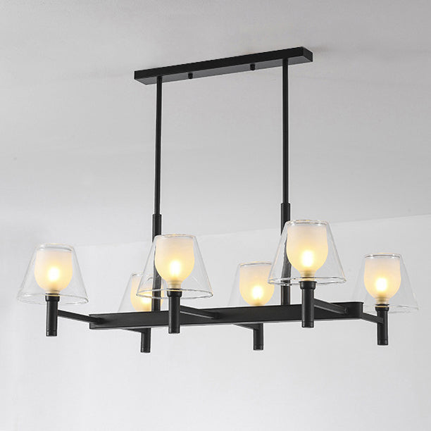 Traditional Vintage Iron Frame Glass Cup Shade 6-Light Chandelier For Living Room