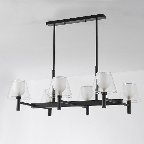 Traditional Vintage Iron Frame Glass Cup Shade 6-Light Chandelier For Living Room